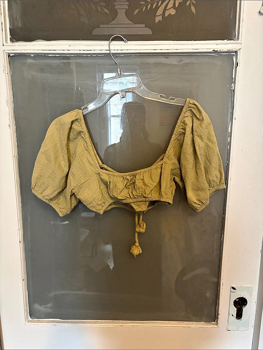 Madewell Cropped Puff Sleeve Top in green Size Small